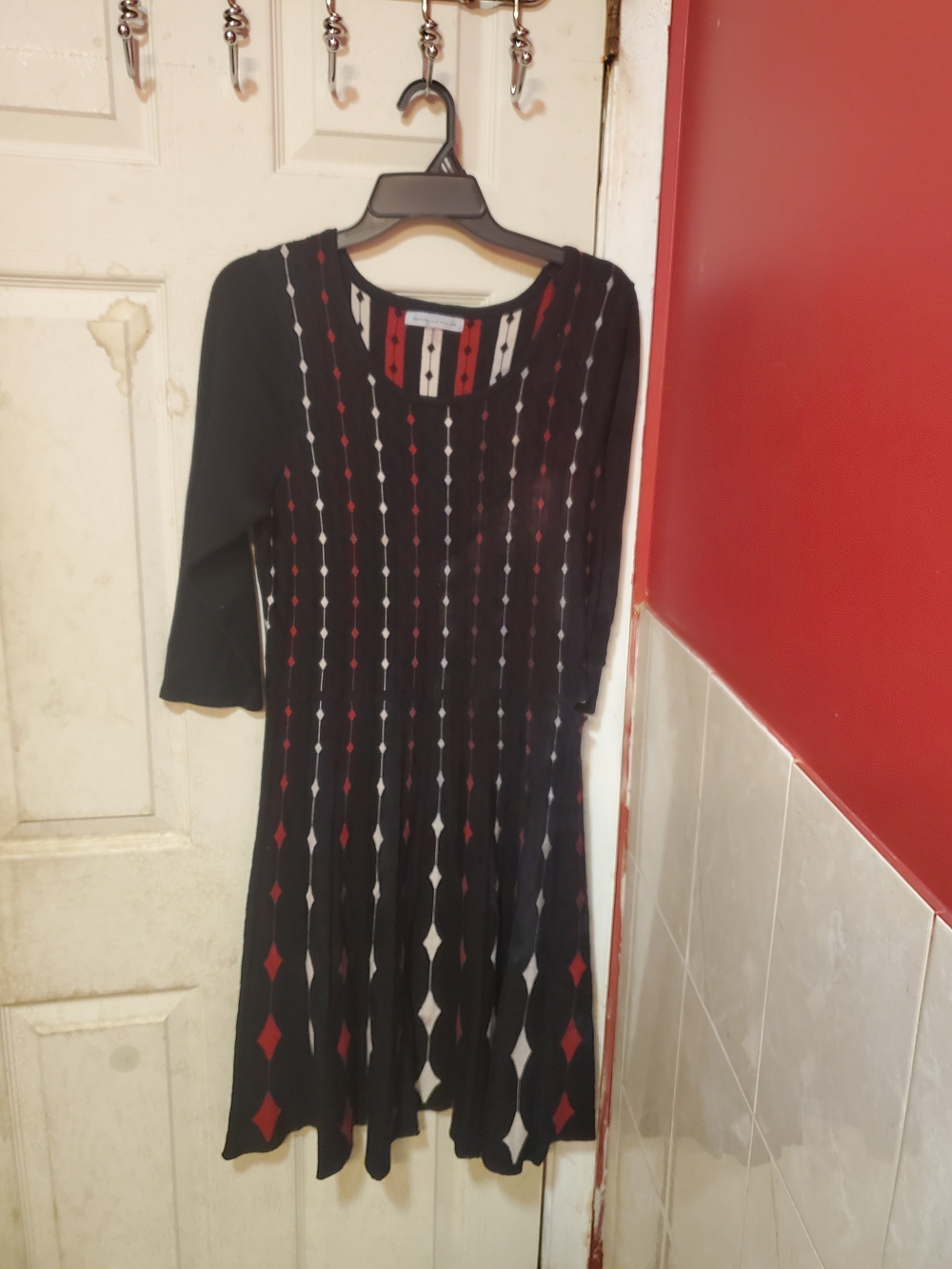 Danny & Nicole Black Midi Dress with Red and White Diamond Accents